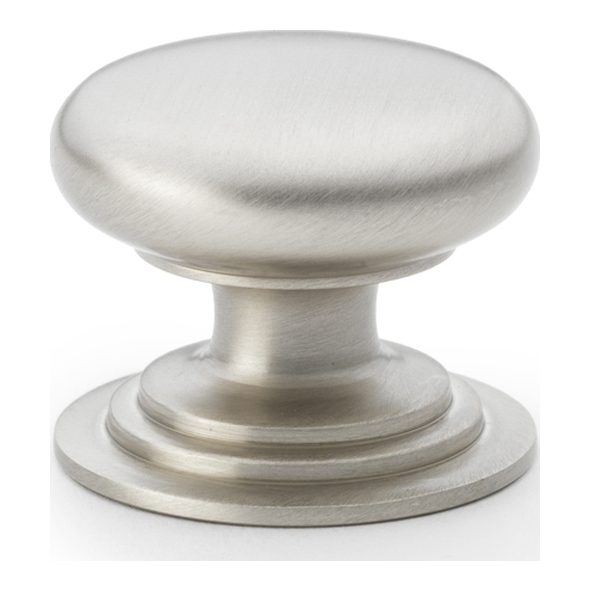 AW825-38-SN • 38mm • Satin Nickel • Alexander & Wilks Waltz Round Cupboard Knob on Stepped Rose